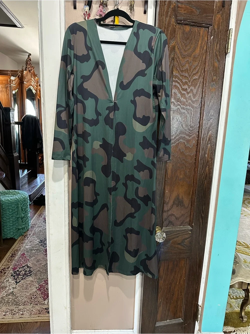 Camouflage two piece set with long sleeve cardigan and matching skinny pants